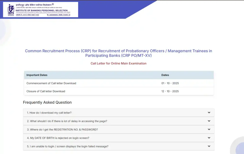 IBPS Probationary Officer PO 15th Mains Admit Card 2025