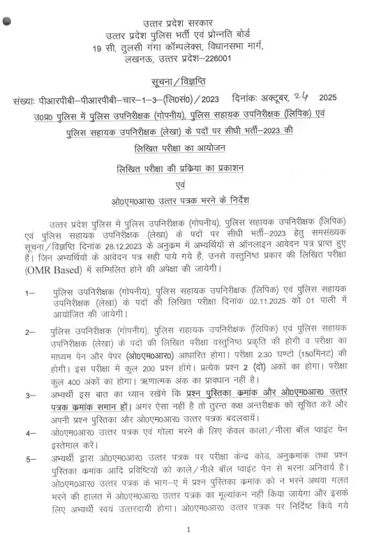 UP Police SI ASI Admit Card 2025